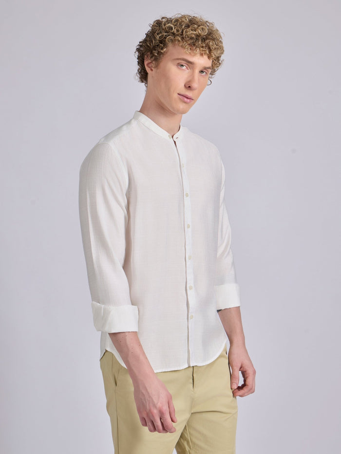 men's Mandarin Collar Plain Shirt - White