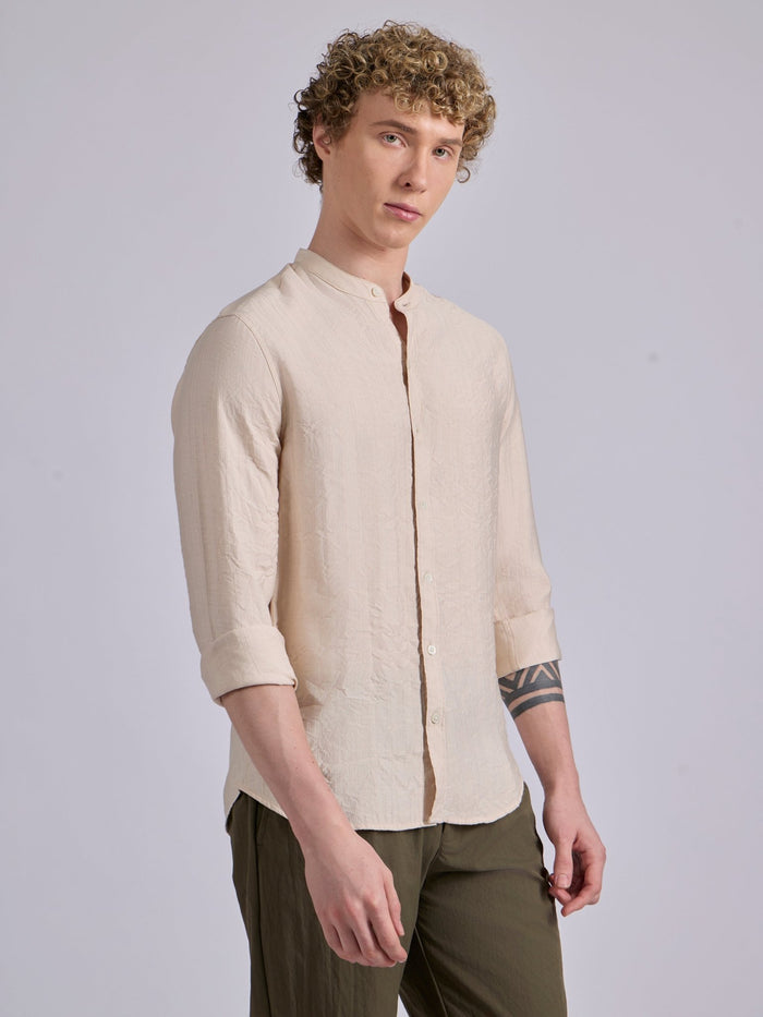 men's Mandarin Collar Plain Shirt -pink color