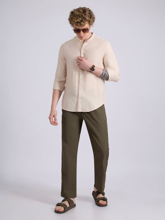 men's Mandarin Collar Plain Shirt -pink color
