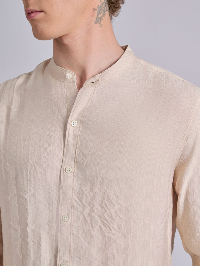 men's Mandarin Collar Plain Shirt -pink color
