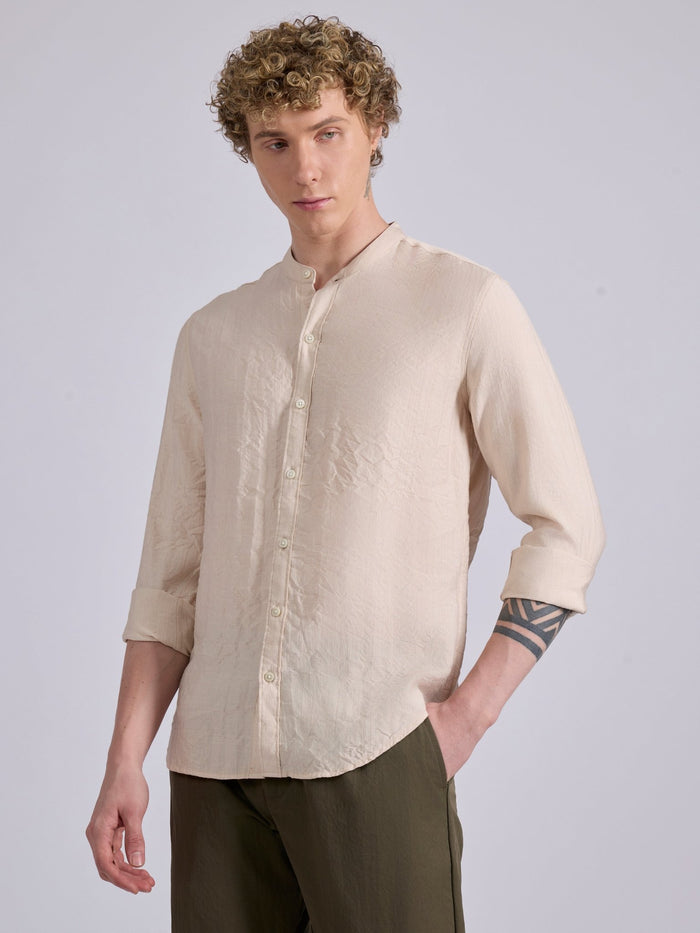 men's Mandarin Collar Plain Shirt -pink color