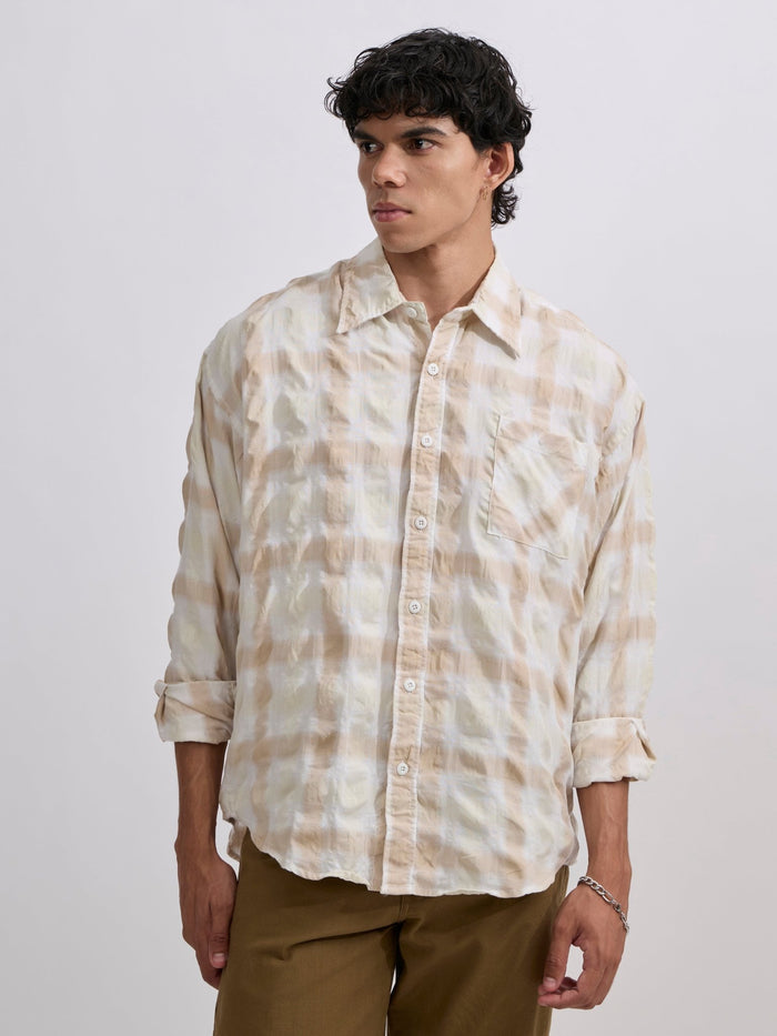 Men's Pulse Tee - Checks Shirt in light beige color