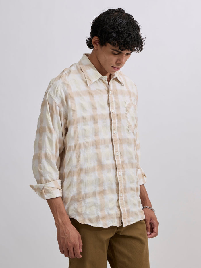 Men's Pulse Tee - Checks Shirt in light beige color