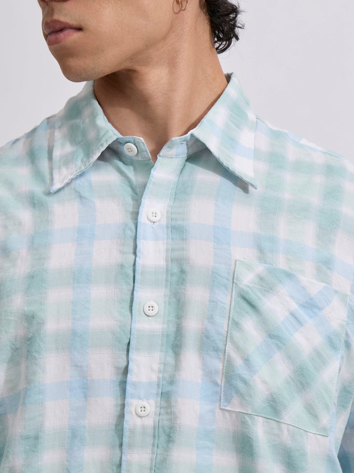 Men's Pulse Tee - Checks Shirt in mint blue color