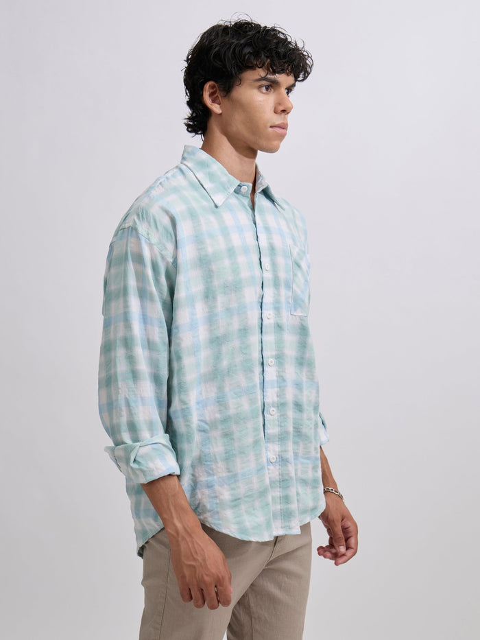 Men's Pulse Tee - Checks Shirt in mint blue color