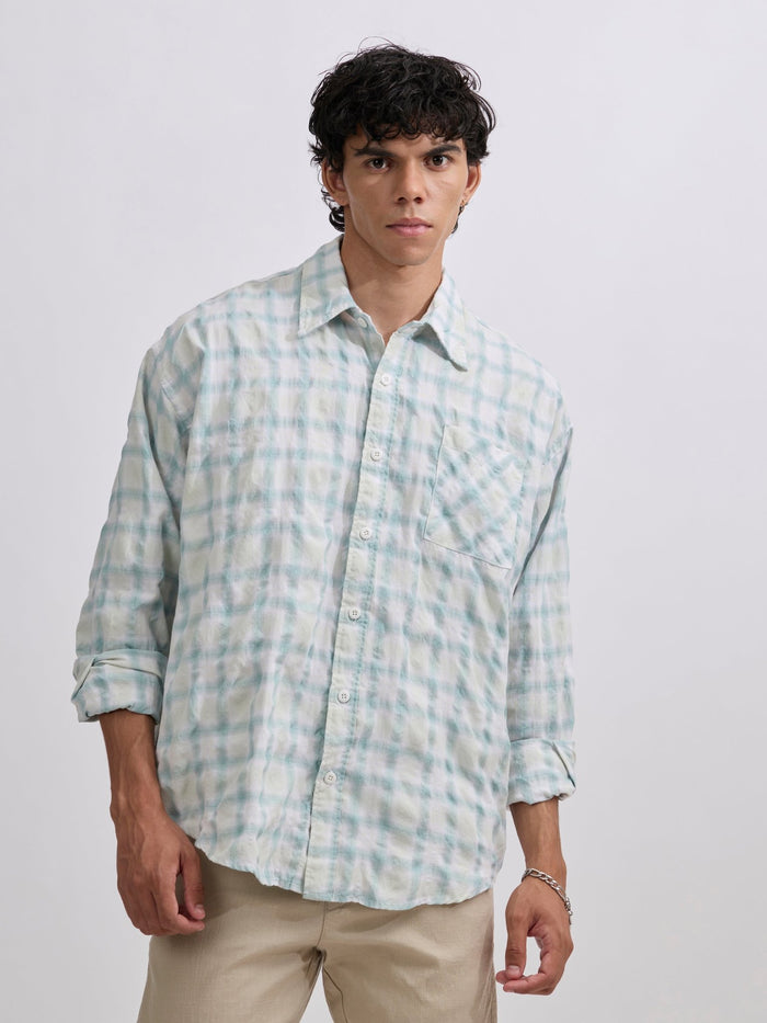 Men's Pulse Tee - Checks Shirt in mint green color