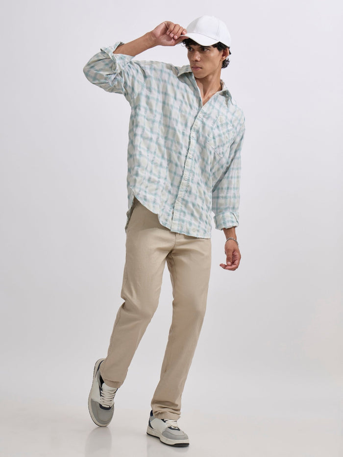 Men's Pulse Tee - Checks Shirt in mint green color