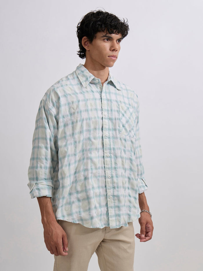 Men's Pulse Tee - Checks Shirt in mint green color