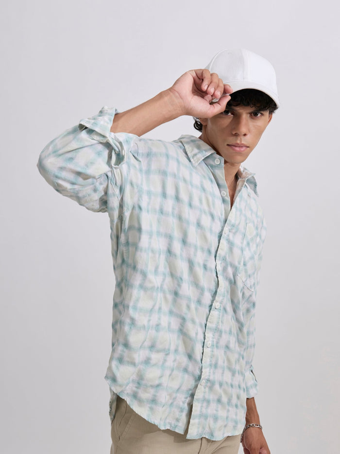 Men's Pulse Tee - Checks Shirt in mint green color