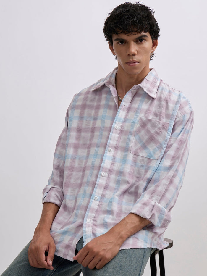 Men's Pulse Tee - Checks Shirt in Pastel Lavender color