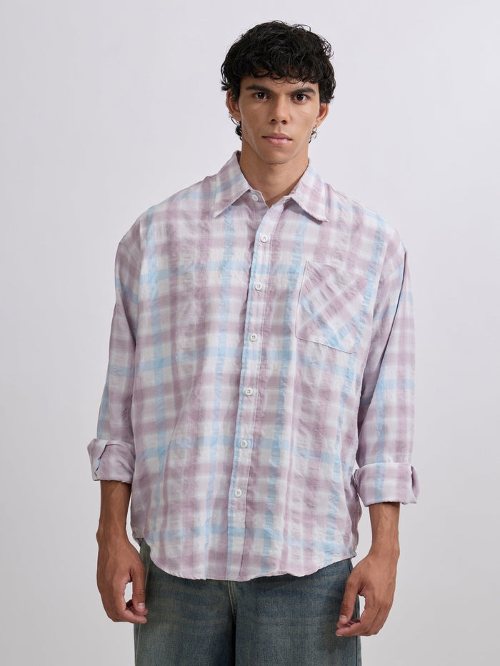 Men's Pulse Tee - Checks Shirt in Pastel Lavender color