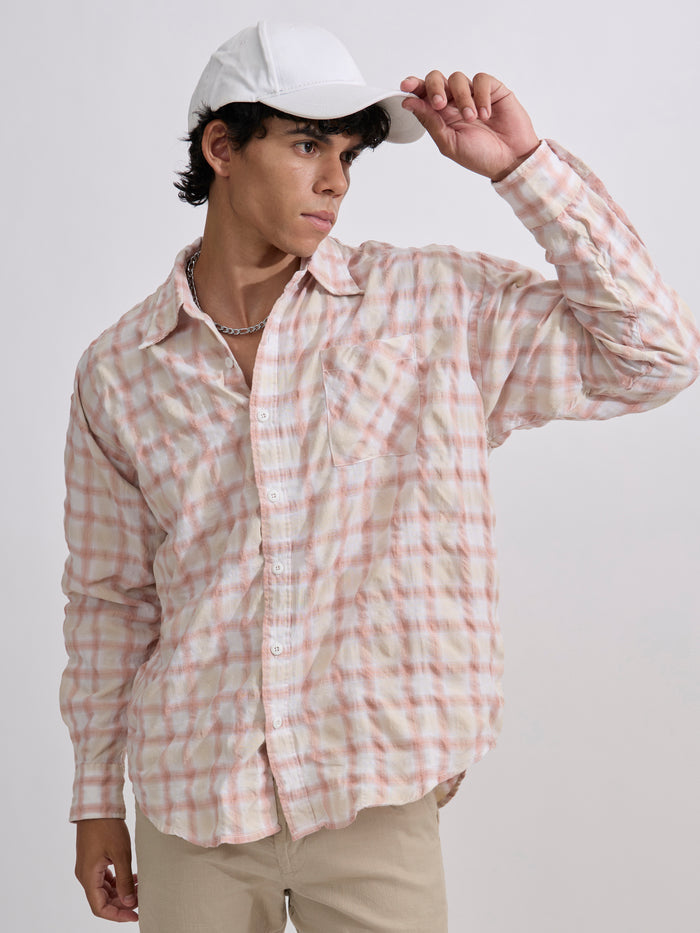 Men's Pulse Tee - Checks Shirt in pink color
