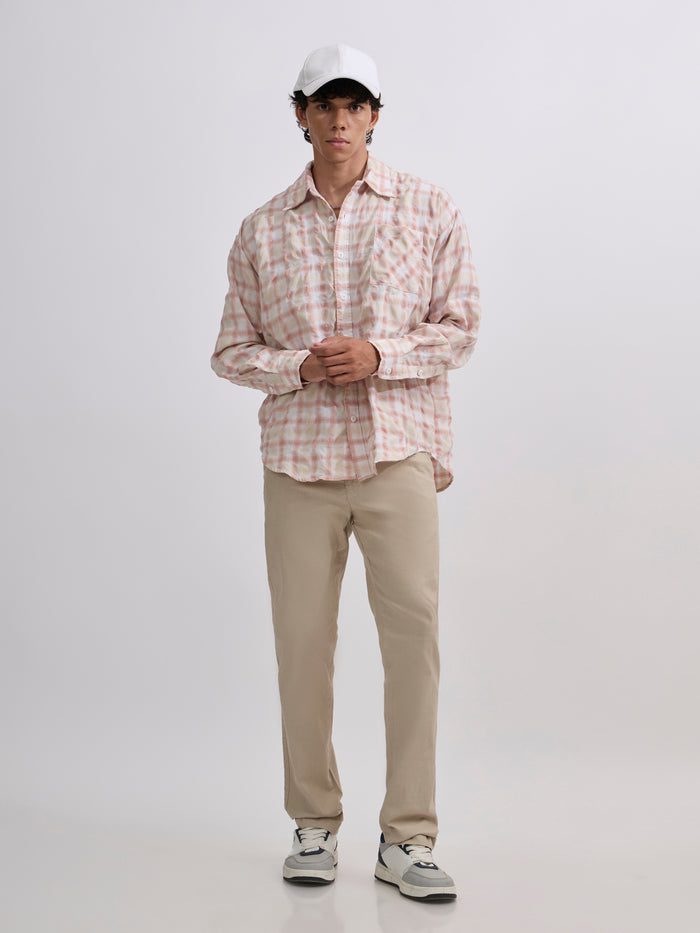 Men's Pulse Tee - Checks Shirt in pink color