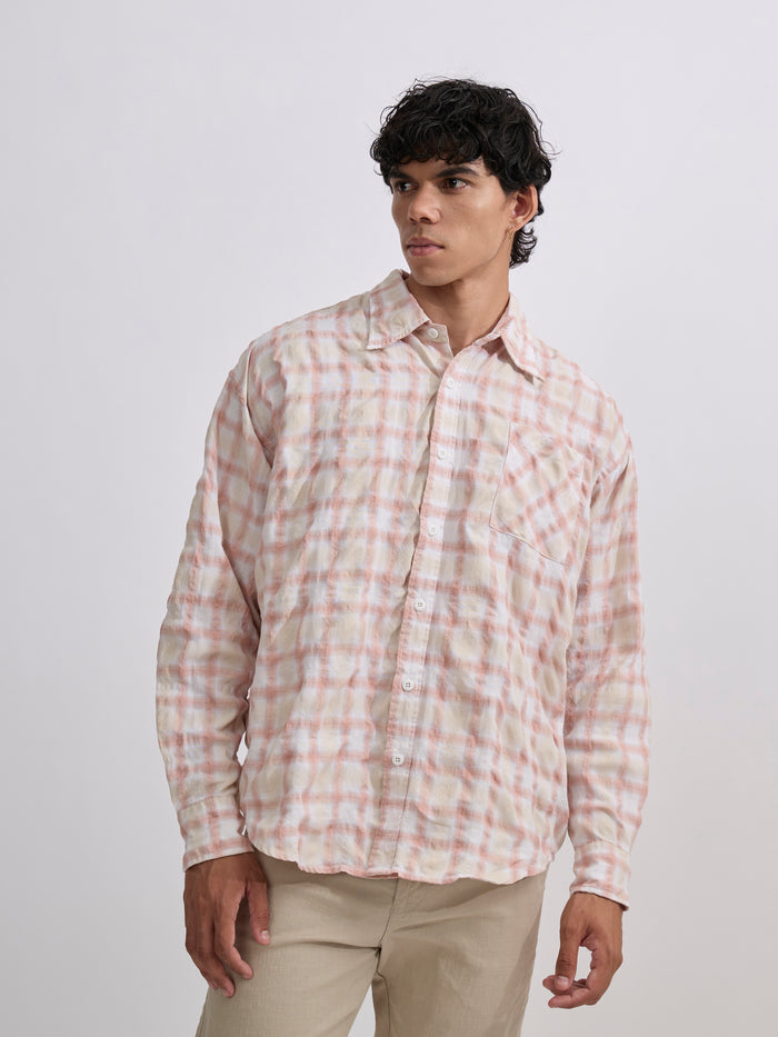 Men's Pulse Tee - Checks Shirt in pink color