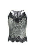 The Python Silk Print Racerback Lace Cami in grey python.