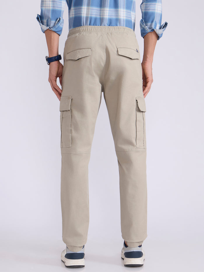 Men's jogger pant in beige with elasticated drawstring