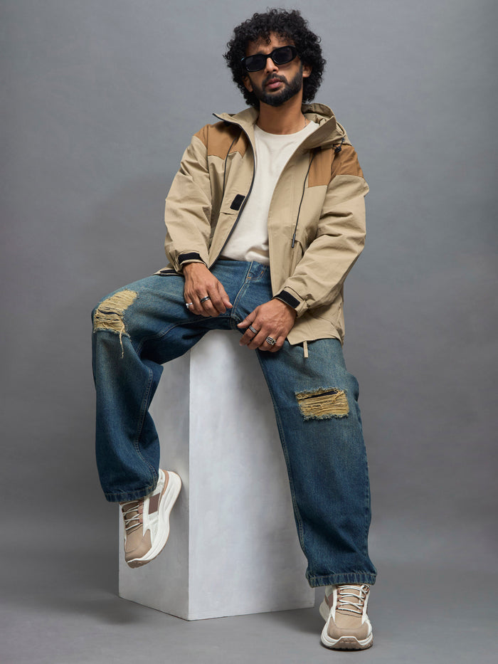 men's dark beige hooded nylon jacket made from nylon blend, lightweight and durable
lightweight jakcet for men