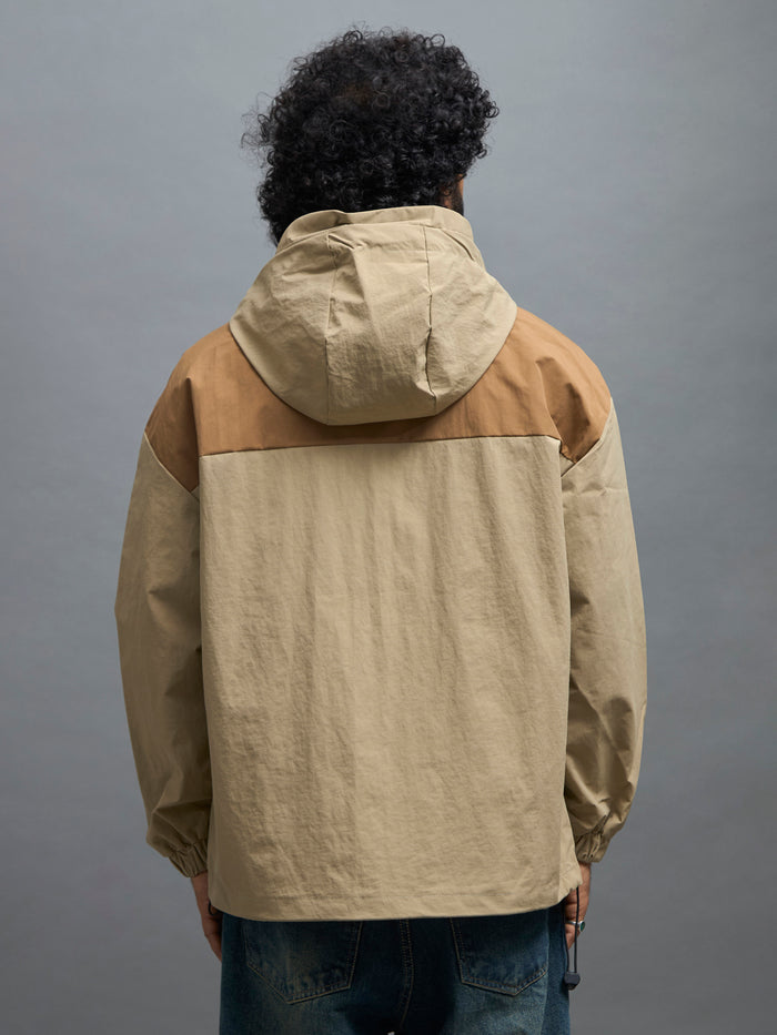 men's dark beige hooded nylon jacket made from nylon blend, lightweight and durable
lightweight jakcet for men