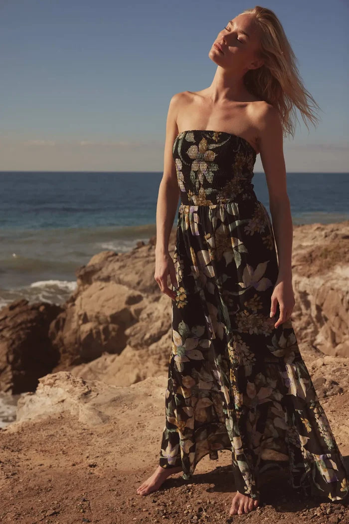 Radiant Garden Floral Chiffon Strapless Maxi Dress - ShopPromesa