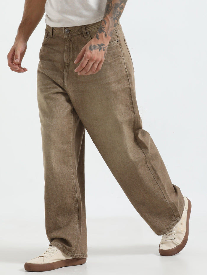 Rattled Loose Fit Jeans - Brown - Espanshe
loose fit jean for men