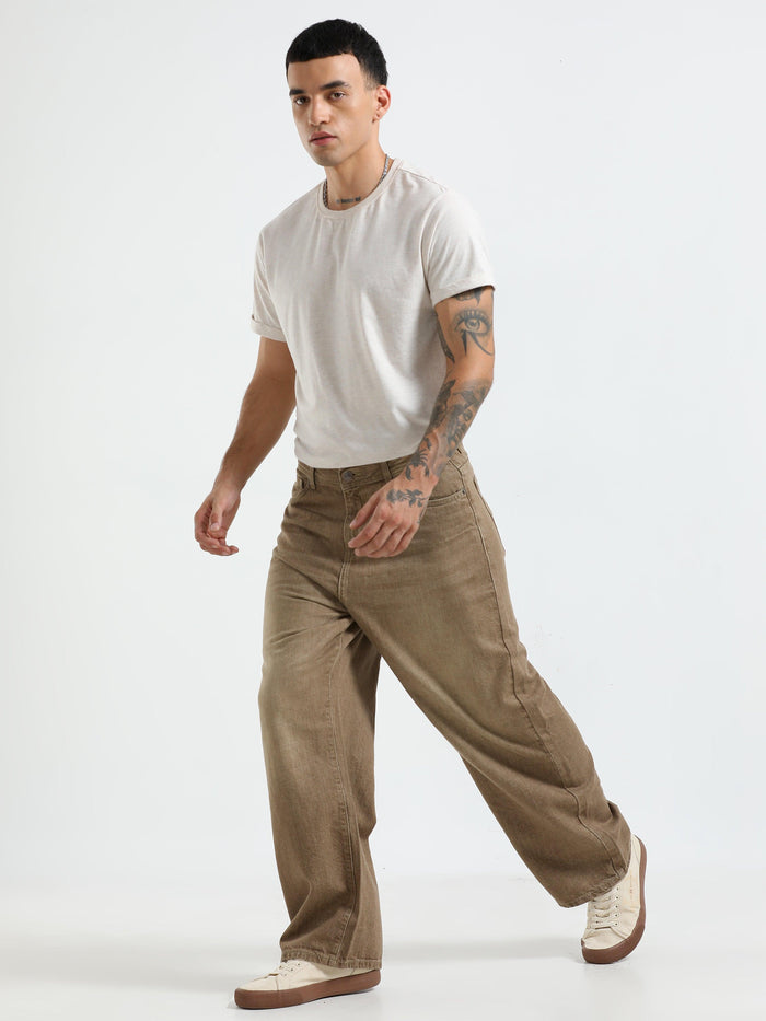 Rattled Loose Fit Jeans - Brown - Espanshe
loose fit jean for men