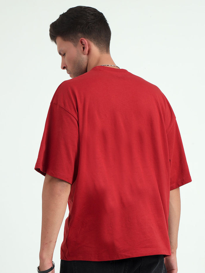 Red Baggy Fit Round Neck T-Shirt For Men's