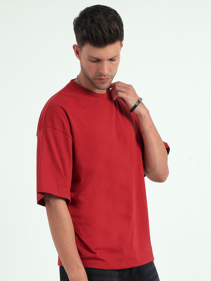 Red Baggy Fit Round Neck T-Shirt For Men's