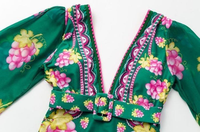 Retro Full Sleeves Swimsuit - Green