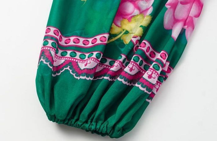 Retro Full Sleeves Swimsuit - Green