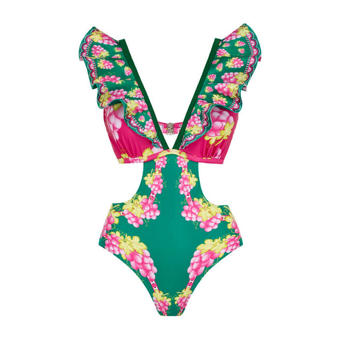 Retro Ruffle Monokini - Short Skirt Set - Green