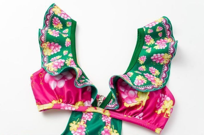 Retro Ruffle Monokini - Short Skirt Set - Green