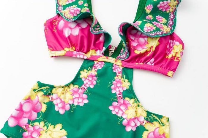Retro Ruffle Monokini - Short Skirt Set - Green