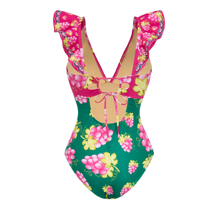 Retro Ruffle Swimsuit  - Green