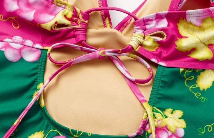 Retro Ruffle Swimsuit - Long Skirt Set - Green