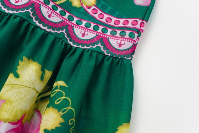 Retro Ruffle Swimsuit - Long Skirt Set - Green
