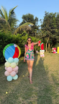 Retro Ruffle Swimsuit - Short Skirt Set - Green