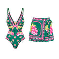 Retro Swimsuit - Short Skirt Set - Green