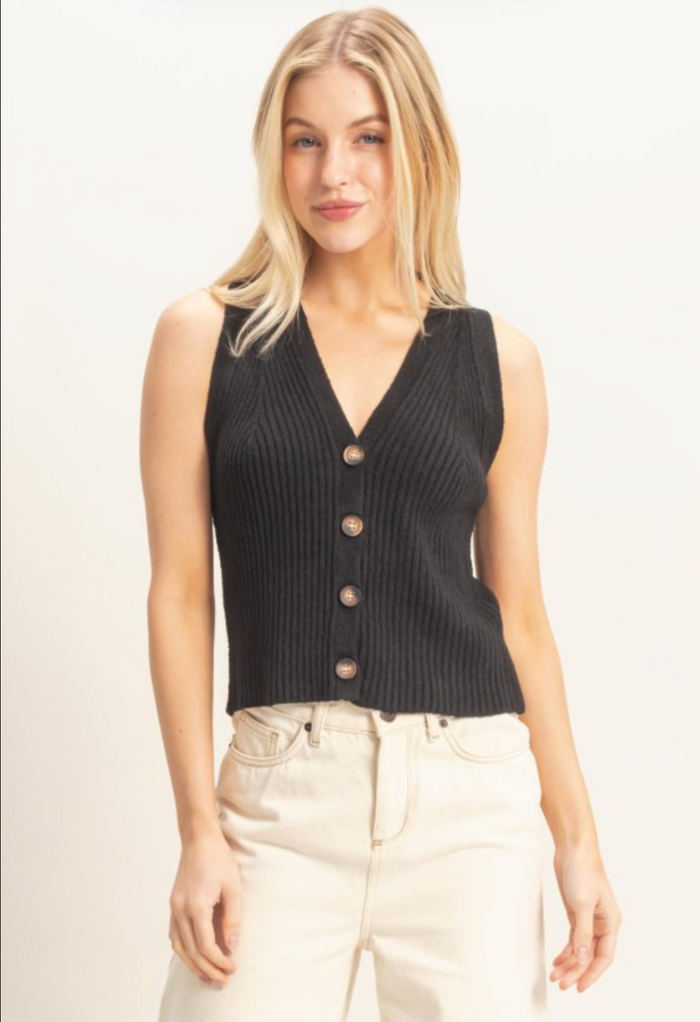 Ribbed V-neck Buttoned Tank