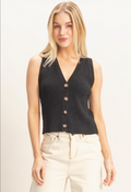 Ribbed V-neck Buttoned Tank