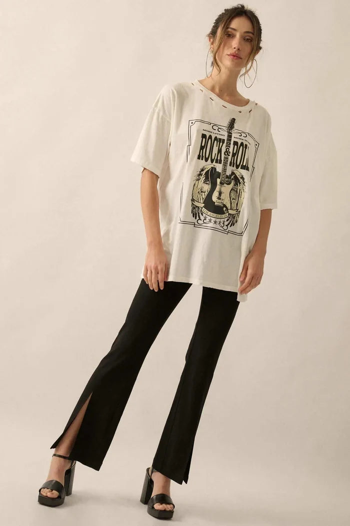 Rock & Roll Angel Guitar Distressed Graphic Tee - ShopPromesa