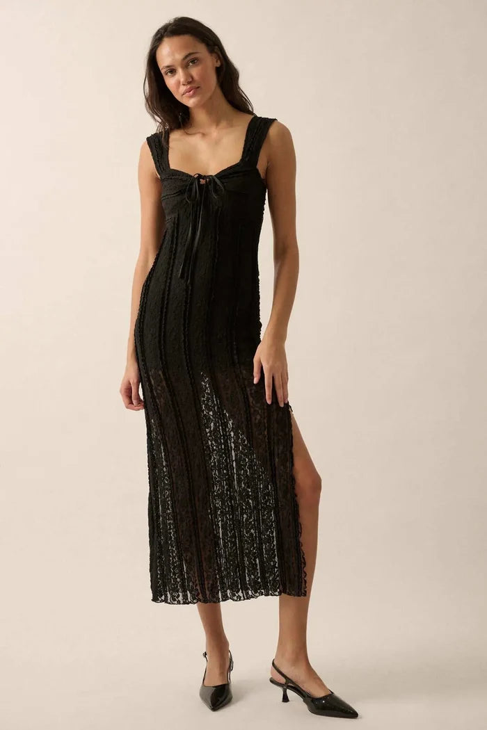 Romantic Heart Ruffled Floral Lace Midi Dress - ShopPromesa