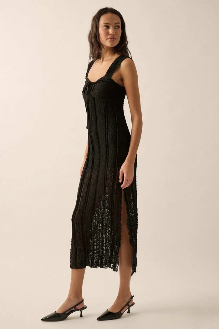 Romantic Heart Ruffled Floral Lace Midi Dress - ShopPromesa