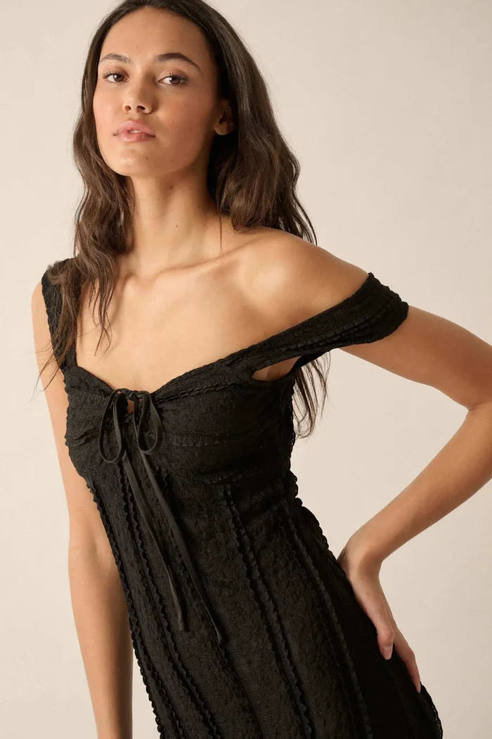 Romantic Heart Ruffled Floral Lace Midi Dress - ShopPromesa