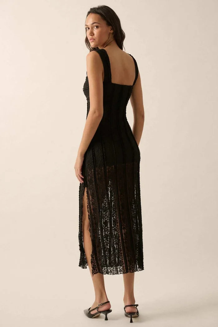 Romantic Heart Ruffled Floral Lace Midi Dress - ShopPromesa