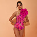 Rose Flame One-Shoulder Swimsuit  - Rose red