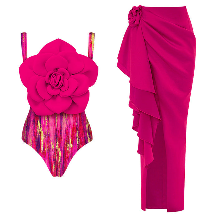 Rose Flame Swimsuit Set - Rose Red