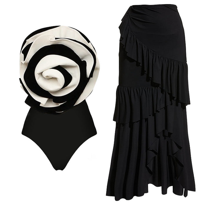 Rosy Swimsuit Ruffle Set - Black