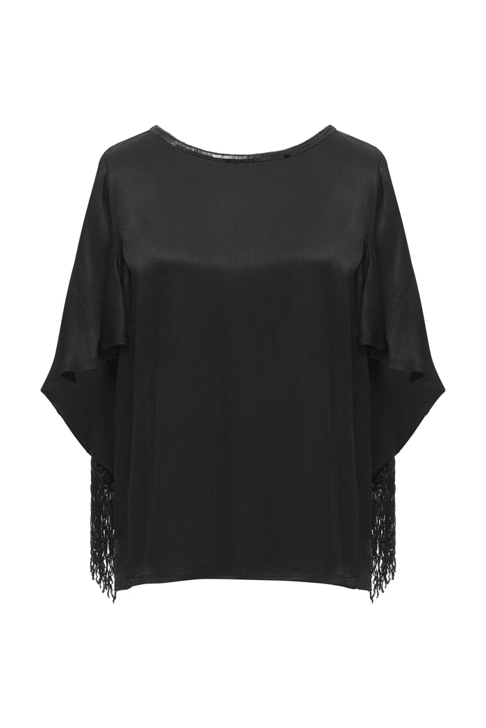 Sequin Fringe Cape Top