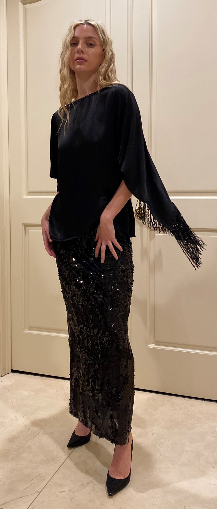Sequin Fringe Cape Top