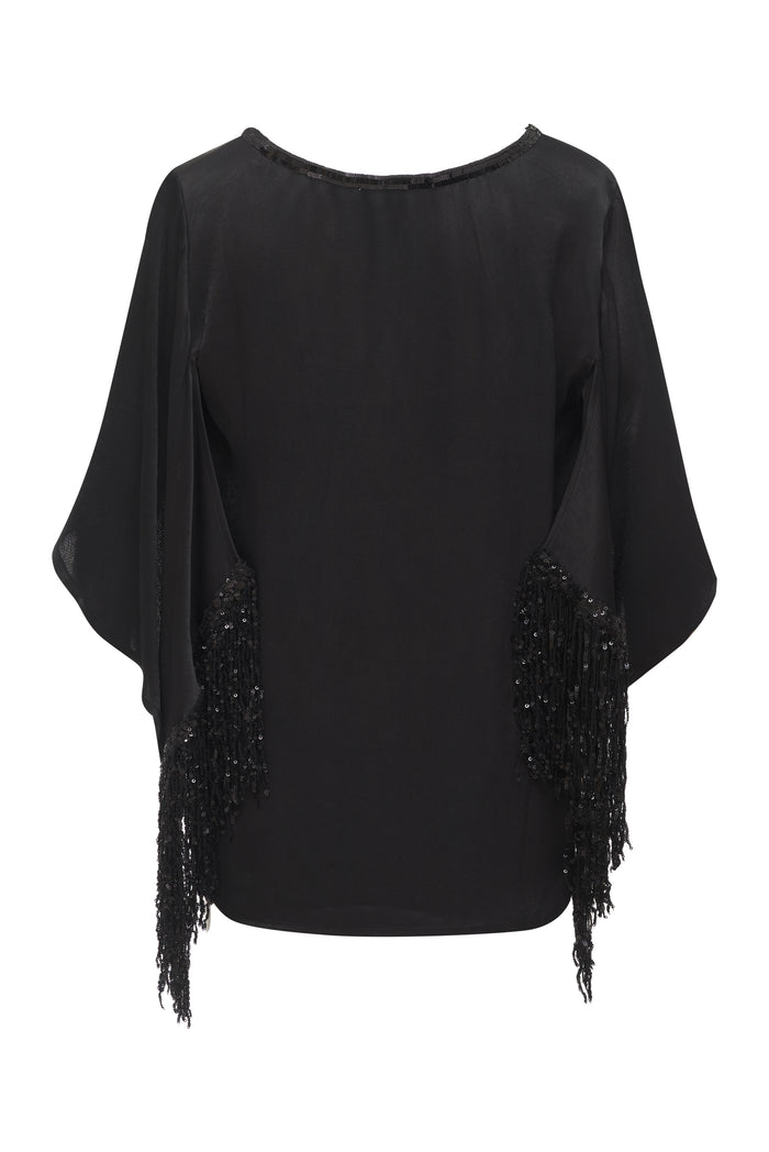 Sequin Fringe Cape Top